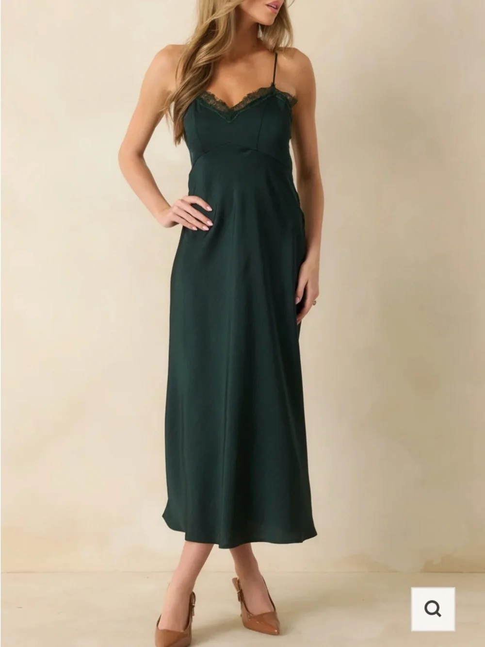 Z SUPPLY After Hours Garland Green Satin Midi Dress | Size Large | NWT